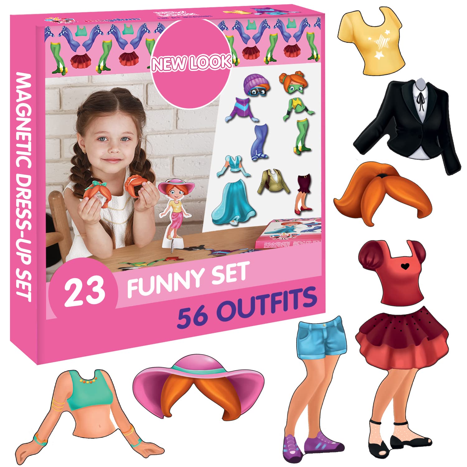 Magnetic Dress Up Doll for Girls - Magdum - 23 Magnetic Pieces with 56 Outfits - Creative Dress Up Play Set - Fashion Doll Game for Kids - Imagination Learning Toy - Safe Durable Pieces - Gift