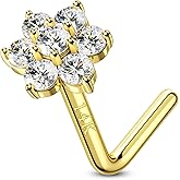 CM Crareesi Mania 14K Real Gold Nose Rings 20G Piercing Jewelry Flower Studs Solid Yellow Gold Nose Rings for Women