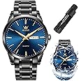 OLEVS Men's Luxury Watch Waterproof Luminous Easy Read Chronograph Watches Full Gold/White Dail/Black Face with Calendar Wristwatch
