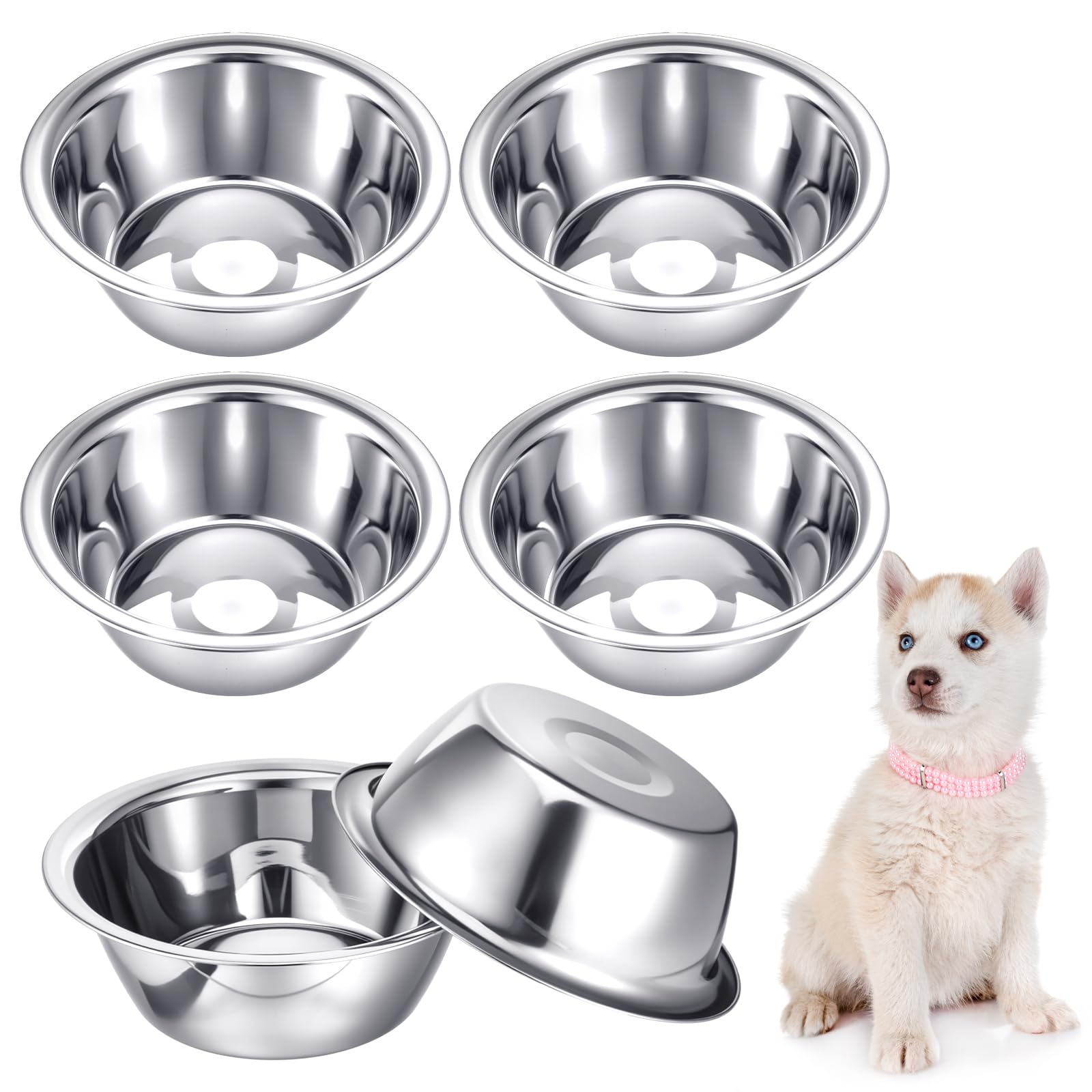 Photo 1 of 6 Pcs Stainless Steel Dog Bowl 6.5 Inch Metal Dog Bowls Food Water Container Dishwasher Thickened Puppy Food Bowls Safe Metal Plate Pet Bowl for for Small Medium Large Dogs Cats