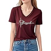 DANVOUY Blessed T-Shirt for Women Cute Graphic Tee Funny Casual V-Neck Tops