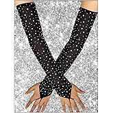 Acenail Rhinestone Fingerless Long Gloves Elbow Length Sheer Gloves Rave Prom Sleeves Women’s Opera Halloween Glove
