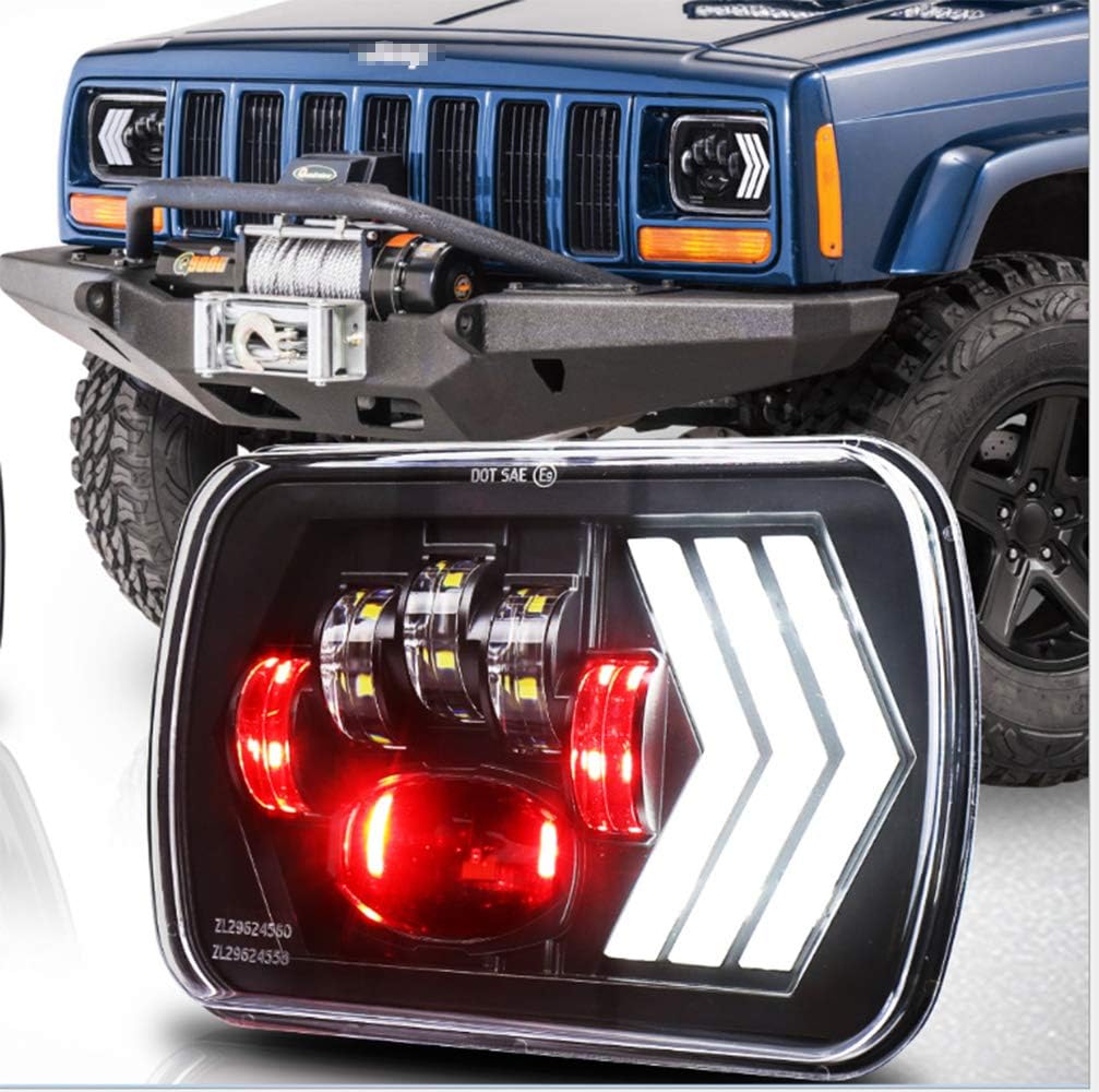 QQKLP 2 Pcs 5X7 Seam Beam with White DRL Amber Background & Sequential Turn Signal Light for Jeep Cherokee XJ Wrangler…