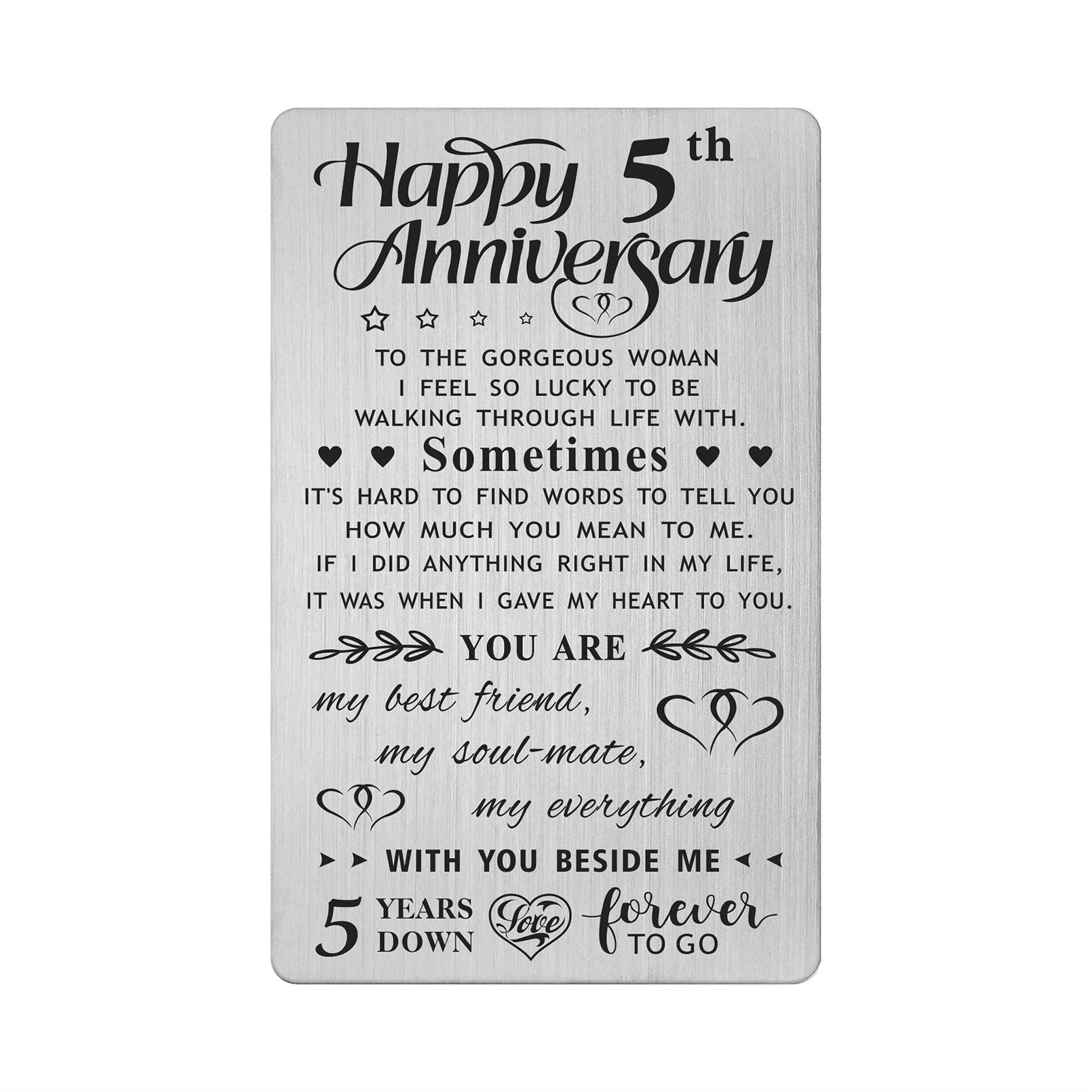 FALOGI 5th Anniversary Card Gifts for Wife, Happy 5 Year Anniversary Card, Metal Engraved Wallet Card