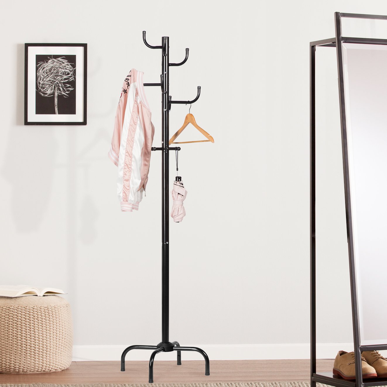 LANGRIA Standing Entryway Coat Rack, Black (12hooks) LAVORIST