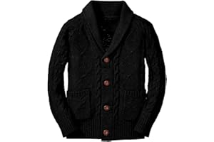 INORIN Boy's Sweater Cardigan Button Down Shawl Collar Cable Knitted Outwear Sweater Coats with Pockets