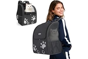 MOYSOON Cat Backpack Carrier with Comfort Handle, Ventilated Cat Backpack with Reflective Strips, with Chest and Shoulder Buckles, Foldable Cat Carrying Backpack for Kitty Small Dog up to 15lbs(Black).