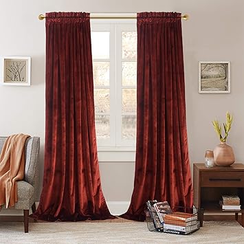 Roslynwood Velvet Luxurious Rust Red Elegant Curtains Rod Pocket Curtain Panels Light Reducing Privacy Panels Drapes For Bedroom Kids Room W52 By L63