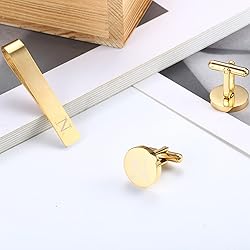 LOYALLOOK Gold Initial Cufflinks and Tie Clip Set