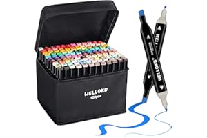 WELLOKB Alcohol Markers, Dual Tip Permanent Art Markers for Coloring, Illustrations, and Sketching, Includes Case for Easy Storage, Alcohol, Based Ink Ideal for Book Painting and Card Making (120)