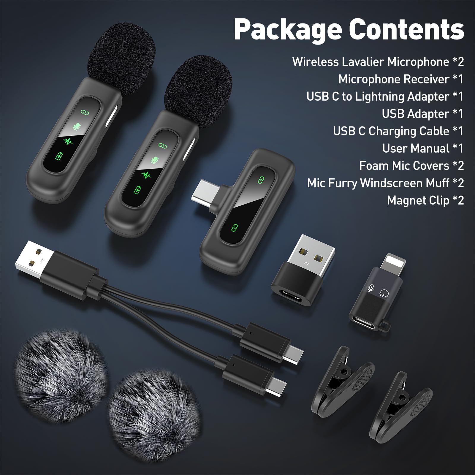 USB C Mini Wireless Lavalier Microphone for iPhone/Android,Lapel Mic with Magnetic Clip-on for Record Video，Lav Mic with LED Display Podcast Vlog Content Creator Interview