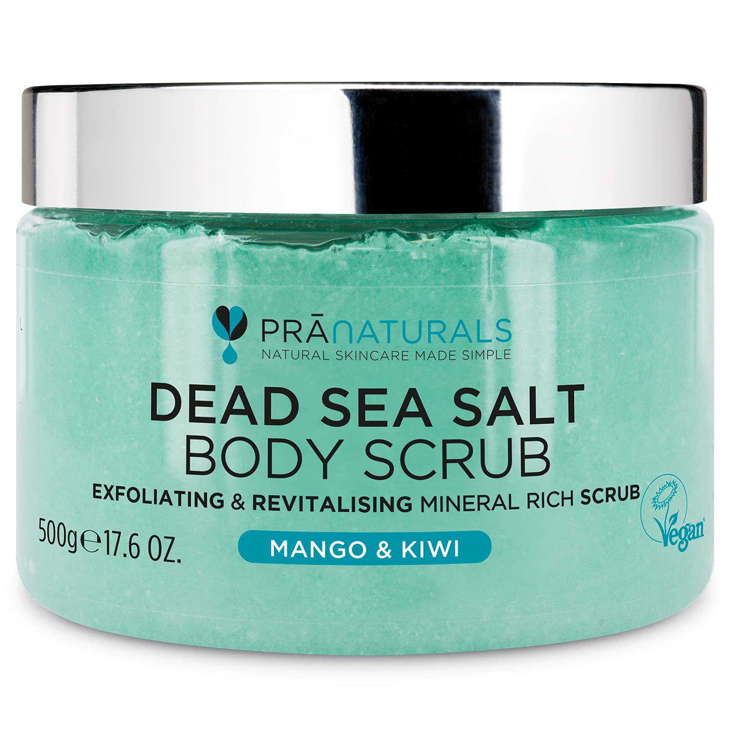 PraNaturals Dead Sea Salt Body Scrub 500G – Hydrating & Moisturising, Natural Oils & Minerals, Exfoliating, Softening & Nourishing, All Skin Types, No Parabens, Vegan & Cruelty Free (Mango & Kiwi)