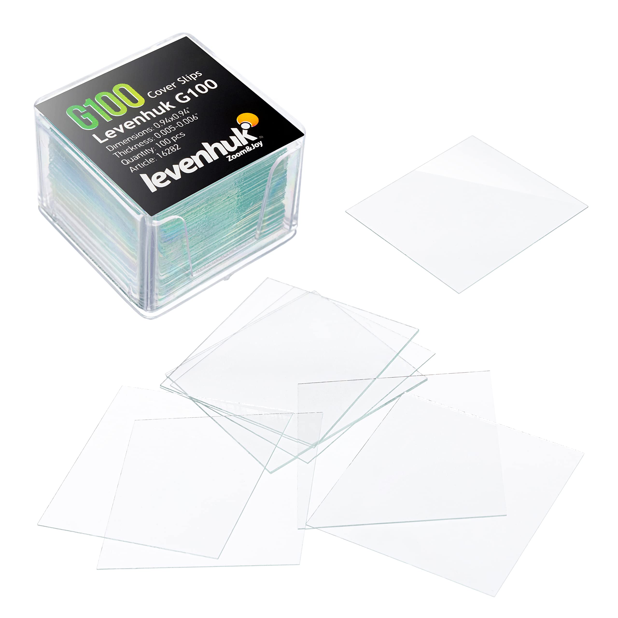 Levenhuk G100 High Transparency Microscope Cover Slips with Polished Edges for Preparing Laboratory Specimens in Combination with Blank Slides