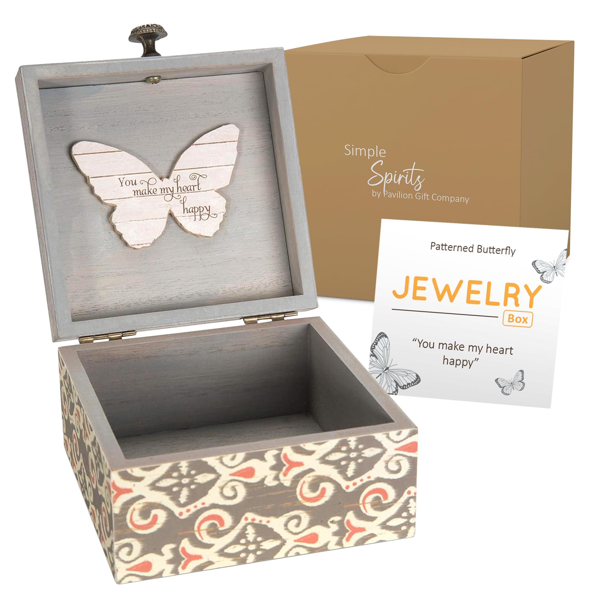 Pavilion 'Simple Spirits Butterfly' 41102 - Wooden Hinged Keepsake Box with Patterned Design and Printed Message for Friends and Loved Ones, Storage for Cosmetic, Trinkets, and Jewelry