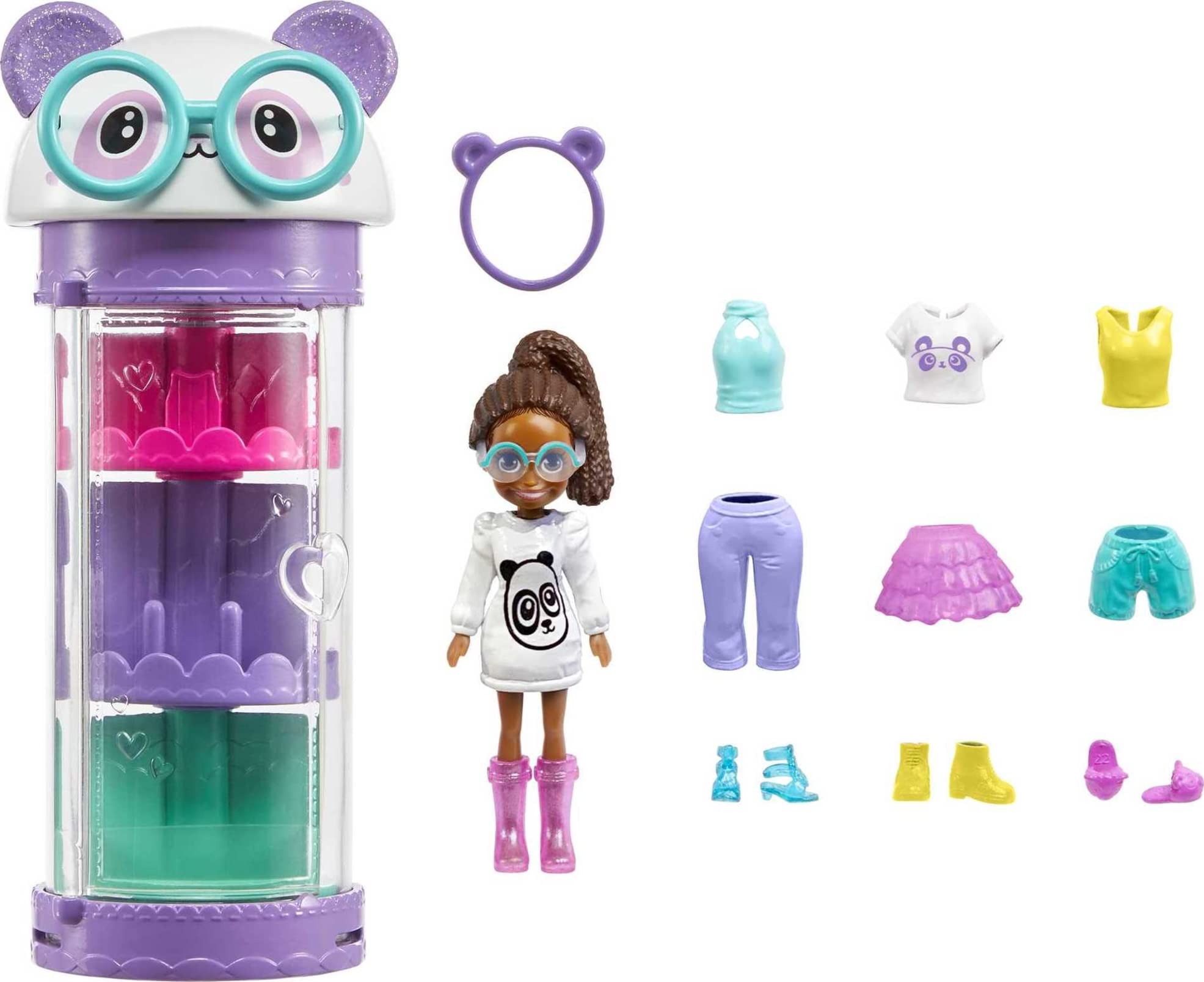 Polly Pocket - Polly Panda Teddy Carousel Style Rotating Cabinet Set, HKW05, Multi