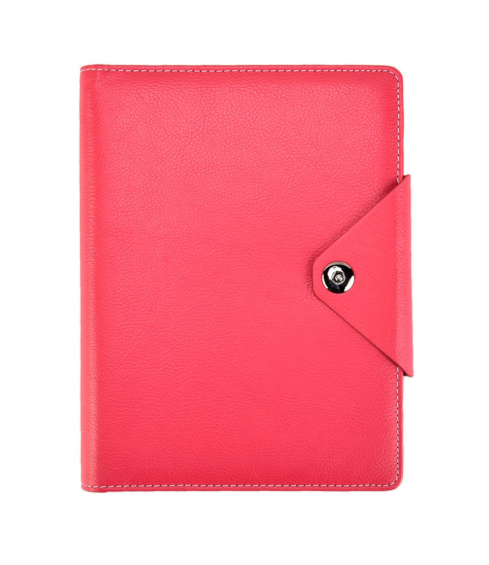 ARPAN A5 Personal Organiser Notebook, Refillable Ring Binder Notebook with Faux Leather Cover, Card Pockets & Pen Holder (Hot Pink)