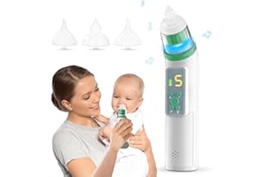 OKIMOS Nasal Aspirator for Baby, Electric Nose Suction for Baby Nose Sucker with 5 Suction Levels, Waterproof Nose Aspirator for Toddlers with 3 Silicone Tips, Music and Light Soothing Function, Deep Green