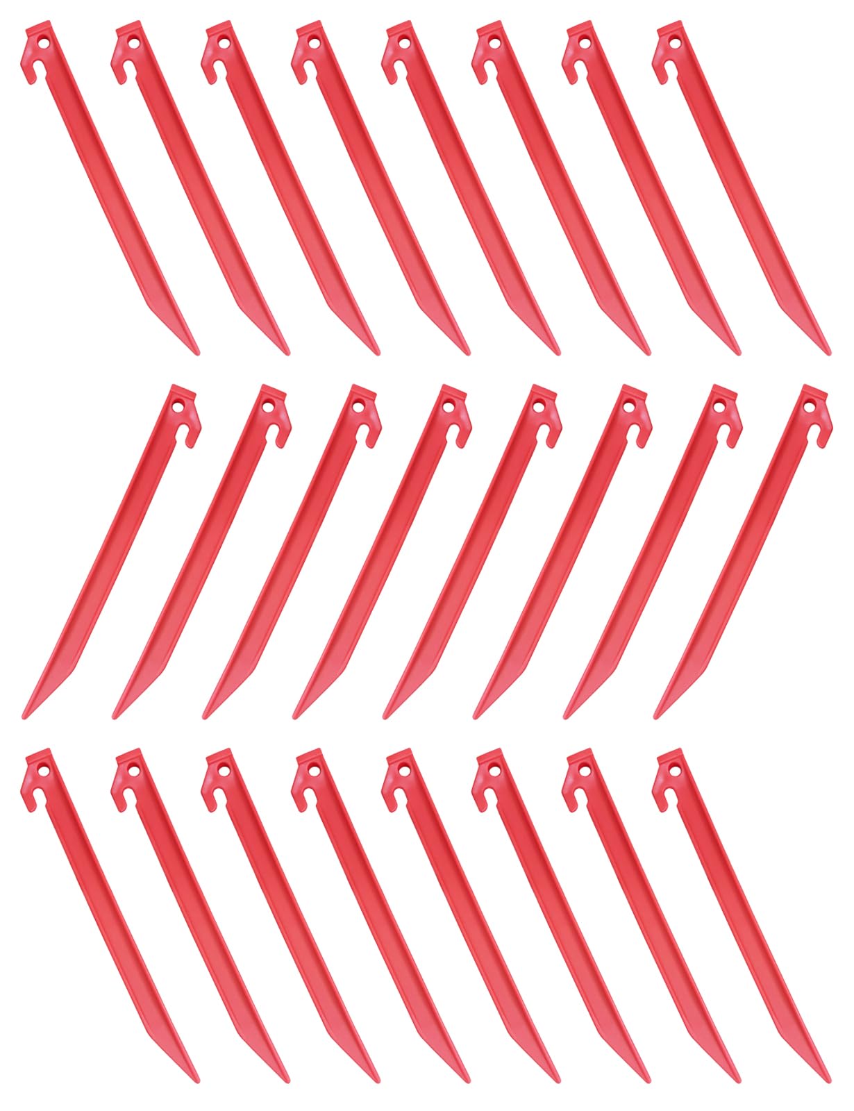 24 Packs 230mm (9") Plastic Tent Pegs, Garden Landscape Pegs, Awning Stake, Camping Caravan Set (Red)