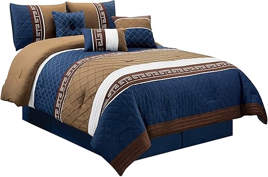 Amazon Com Chezmoi Collection Marcia 7 Piece Navy Blue Tan