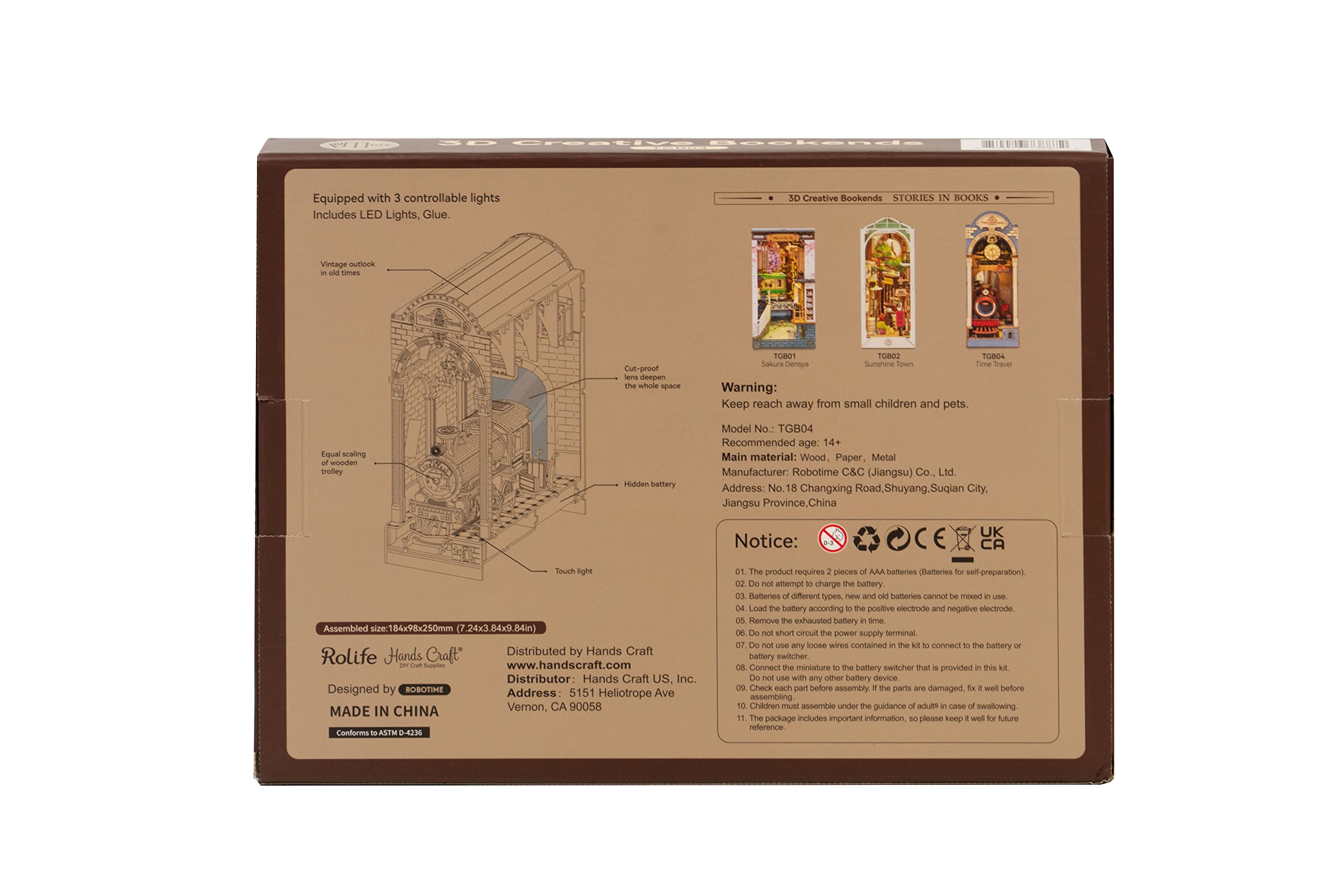 Hands Craft DIY Book Nook Kit – Time Travel Miniature House Dollhouse LED Lights Booknook Bookshelf Insert Laser Cut Wooden Puzzle 3D Bookends Book Stand Decor TGB04