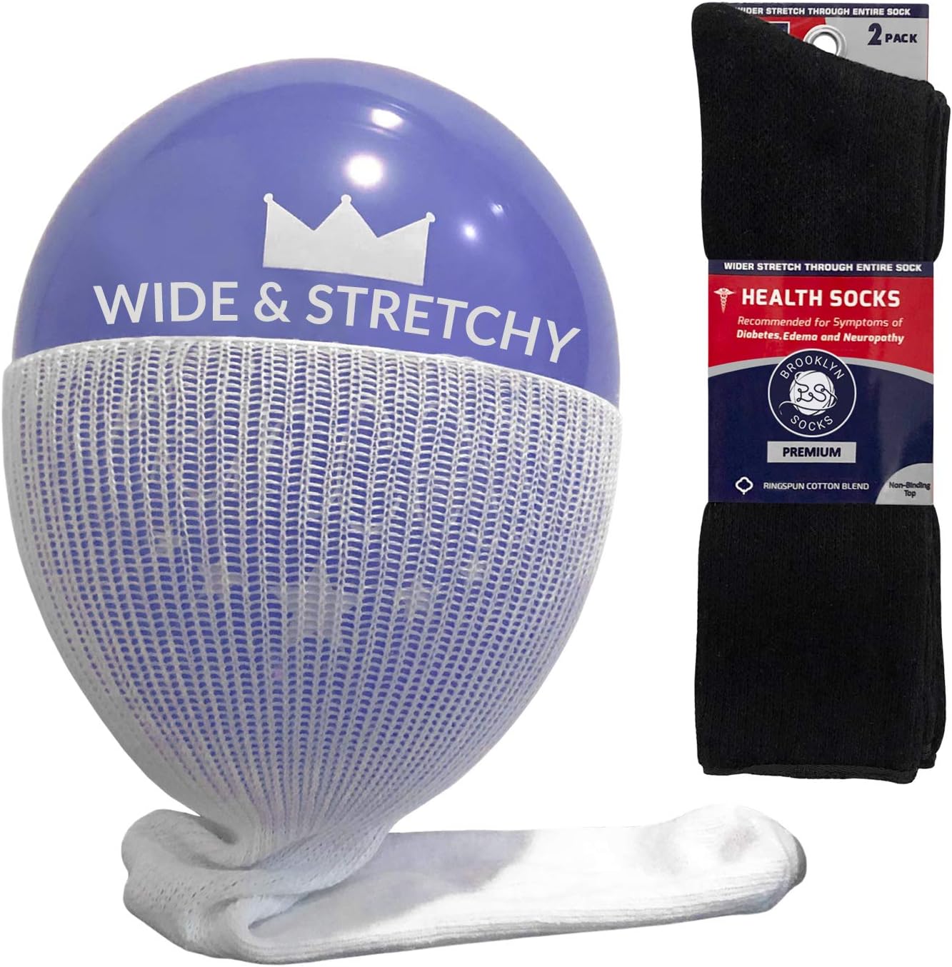 2 Pairs of Extra Wide Diabetic Socks, Mid/Over The Calf Medical Swollen Feet Socks (Black): Health & Personal Care