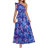 ZESICA Women's 2026 Boho Floral Sleeveless Maxi Dress Ruffle One Shoulder Elatsic High Waist Beach Party Long Dresses