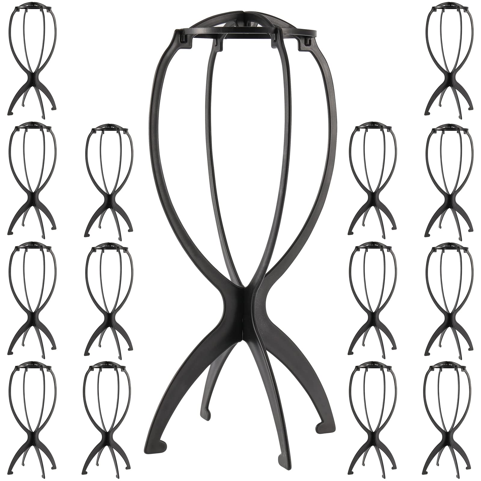 PINGEUI Wig Stand, 15 Pack, Portable Folded Plastic, For Wig, Hat, Black