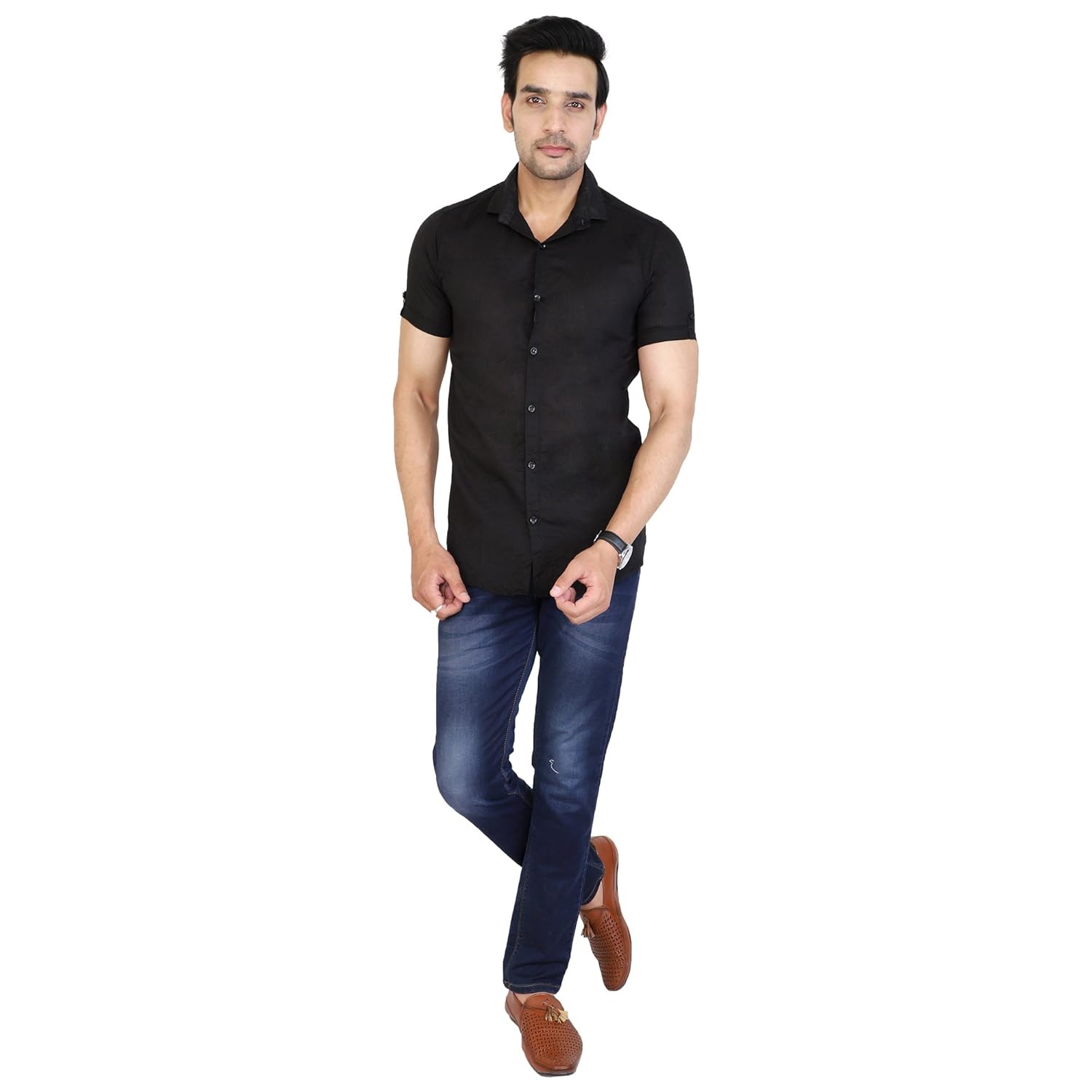 u-turn men's cotton solid half sleeve shirt