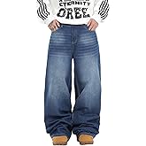 QGRSWBC Men's Baggy Jeans Loose Fit Denim Pants Mid Waist Trousers Wide Leg Skater Jeans Y2K Streetwear