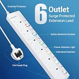 DEWENWILS 6 Way Extension Lead with Individual Switches 3M Surge Protected White view 2