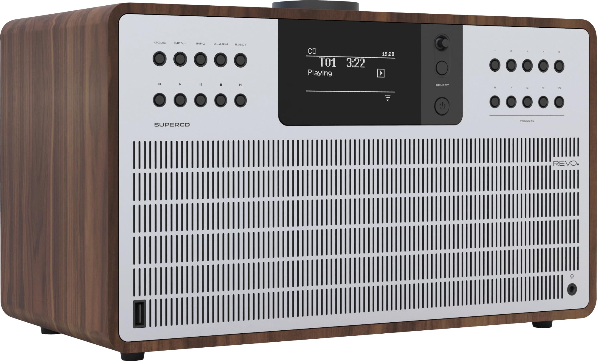 Revo Technologies SuperCD - Deluxe Digital Music System with CD, DAB/DAB+/FM, Walnut/Silver