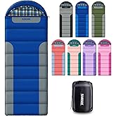Cotton Flannel Lined Sleeping Bag for Adults Teens Kids, Cold Weather &Warm, 3 Seasons, Lightweight Compact Camping Essentials Equipment, Hiking, Outdoor, Travel
