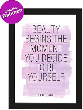 PICSonPAPER Poster DIN A4 Beauty Begins, gerahmt mit schwarzem Bilderrahmen, Geschenk, Geschenkidee, Geburtstagsgeschenk, Pos