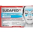 Sudafed PE Head Congestion + Mucus Relief Tablets for Sinus Pressure, Congestion, & Headache, Non-Drowsy Decongestant with Acetaminophen, Guaifenesin & Phenylephrine HCI, 24 ct