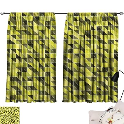 Amazon Com Denruny Kitchen Curtains Yellow Green Geometric Grid