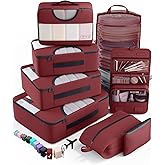 Veken 8 Set Packing Cubes for Travel Essentials, Christmas Gifts, Suitcase Organizer Bags in 4 Sizes, Carry-On Luggage Accessories with Large Laundry & Hanging Toiletry Bag, Must-Have for Airplane