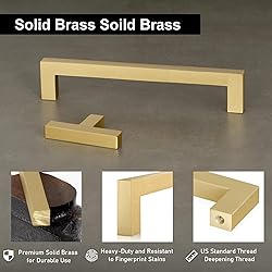 QOGRISUN 2-Pack Solid Brass Cabinet Pulls, Gold