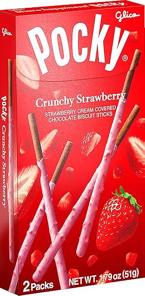 GLICO POCKY CRUNCHY STRAWBERRY COVERED CHOCOLATE BISCUIT STICKS...