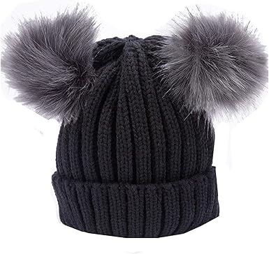 Womens Winter Chunky Knit Beanie Hat W Double Pompom Ears Womens Winter Chunky Knit Beanie Hat W Double Pompom Ears