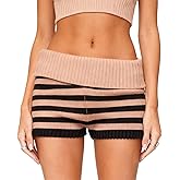 VnimVinter Women Striped Foldover Knit Shorts Y2k Fold Over Elastic Waist Lounge Mini Shorts Going Out Streetwear