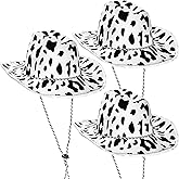 Boyiee 3 Pieces Cow Print Cowboy Hat Black and White Unisex Cowboy Hat for Men and Women (Cow Print)