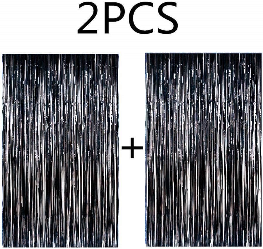 Blukey 2pcs 3.1ft x 8.2ft Black Metallic Tinsel Foil Fringe Curtain: Toys & Games