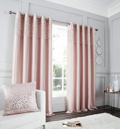 Catherine Lansfield Glitzy Eyelet Curtain 66x54 Inch Blush Amazon