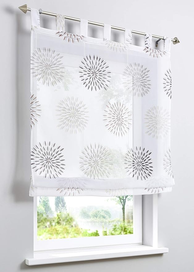 CORLIF Raffrollo Mit Schmetterlingen - Weiß 60x140cm | Schlaufen Für Gardinenstange