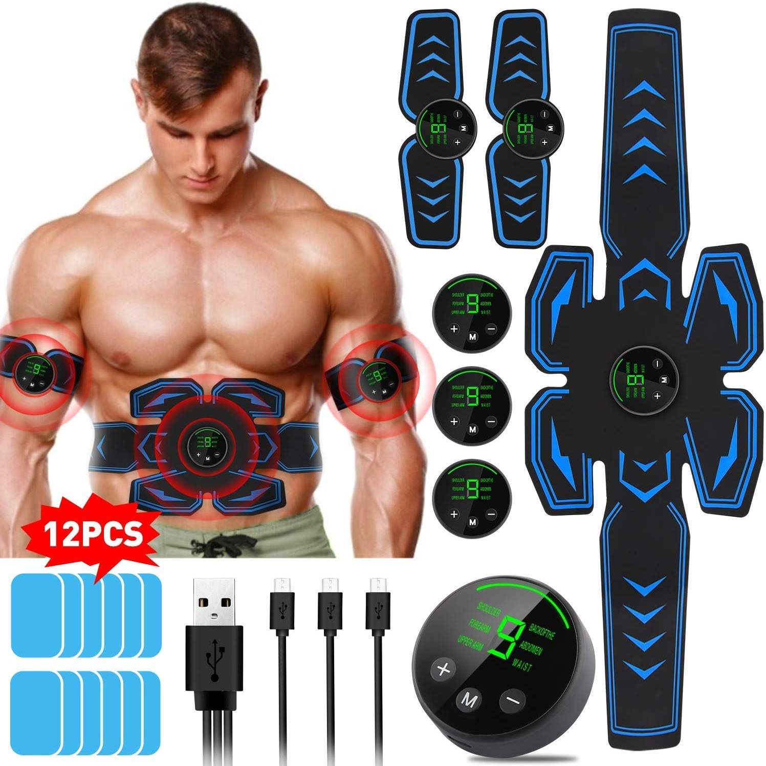 lovebay Upgrade ABS Muscle Stimulator Trainer EMS Stimulating Toning Belts, Black.