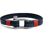 Elegatto Kellmore Premium Leather Bracelet for Men | Double Full-Grain Leather with Silver Polished Stainless Steel Shackle Closure | Men’s Designer Bracelet