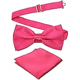 Adjustable Bowtie and Pocket Square Men Bowtie and Handkerchief Solid Color Double Fold Pre-Tied Bow Tie for Wedding Party