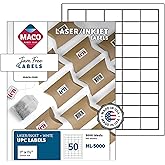 Printable Labels for Mailing - Laser/Ink Jet Compatible Shipping Address Labels, 50 per Sheet, 1 x 1-1/2", Box of 100 Pages/5000 Labels, White