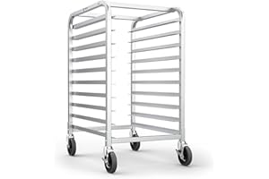TenUp 10-Tier NSF Aluminum Sheet Pan Rack, Commercial Bakery Cooling & Storage Cart with Wheels, Heavy-Duty Bun Rack – 26" L x 20" W x 38" H