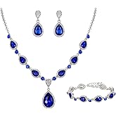 EleQueen Women's Wedding Bridal Jewelry Set for Brides Bridesmaids, Rhinestone Crystal Teardrop Necklace Earrings Bracelet for Party Prom